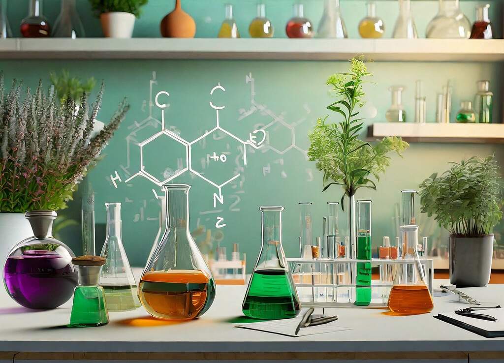 Medicamentos naturais sendo processados em laboratório